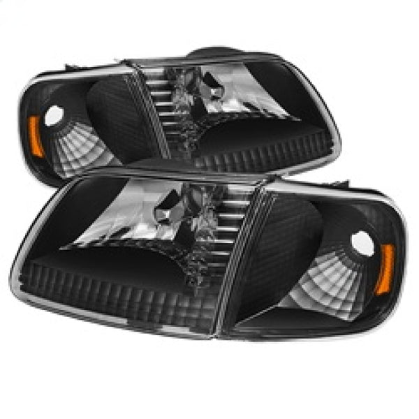 xTune Ford F150 97-03 / Expedition 97-02 Crystal Headlights w/Corner Black HD-JH-FF15097-SET-AM-BK - Bull Strap