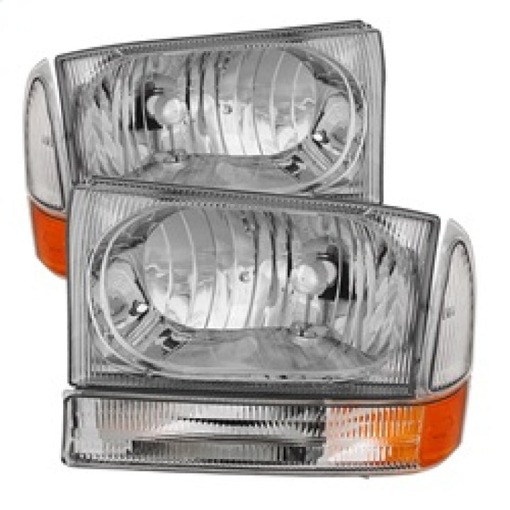 xTune Ford F250/350/450 Superduty 99-04 Crystal Headlights w/ Bumper Lights HD-JH-FF25099-AM-C - Bull Strap