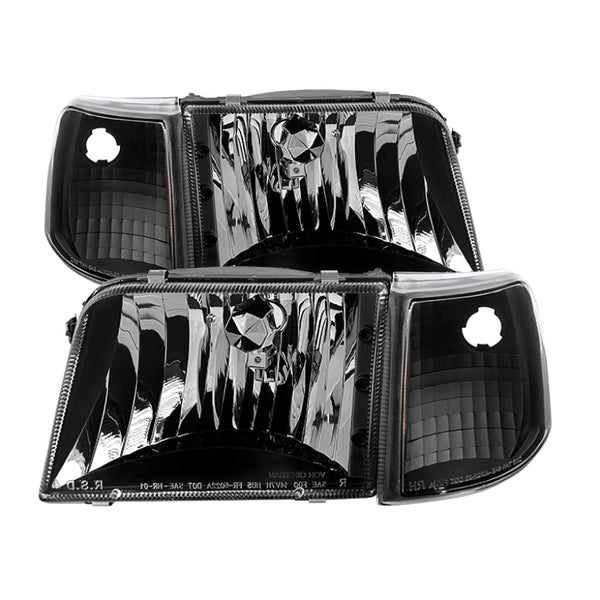 xTune Ford Ranger 93-97 Crystal Headlights w/ Corner Lights 4pcs Sets Black HD-JH-FR93-SET-BK - Bull Strap