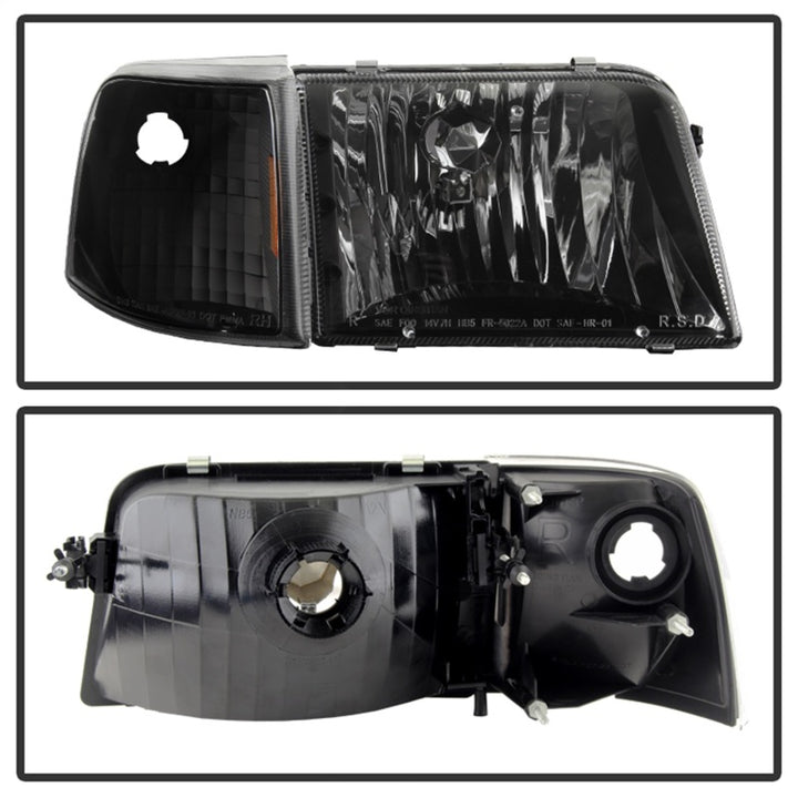 xTune Ford Ranger 93-97 Crystal Headlights w/ Corner Lights 4pcs Sets Black HD-JH-FR93-SET-BK - Bull Strap