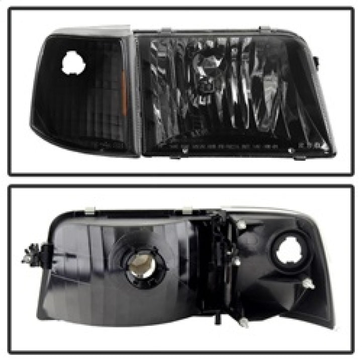 xTune Ford Ranger 93-97 Crystal Headlights w/ Corner Lights 4pcs Sets Black HD-JH-FR93-SET-BK - Bull Strap
