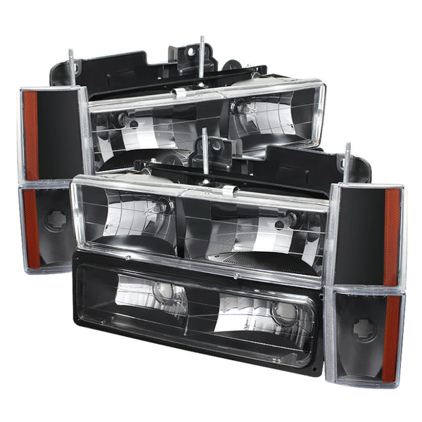 xTune GMC Yukon 92-93 Crystal Headlights w/ Corner & Bumper Black HD-JH-GMCCK88-AM-BK-SET - Bull Strap