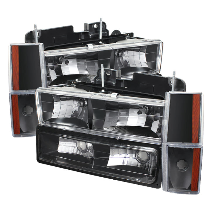xTune GMC Yukon 92-93 Crystal Headlights w/ Corner & Bumper Black HD-JH-GMCCK88-AM-BK-SET - Bull Strap