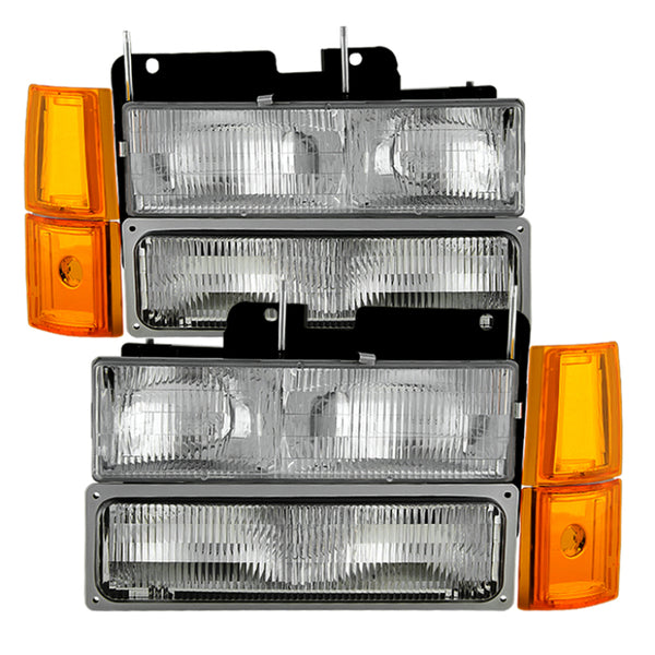 xTune GMC Yukon 94-99 Headlights w/ Corner & Parking Lights 8pcs Sets - OEM HD-JH-GCK94-OE-C-SET - Bull Strap