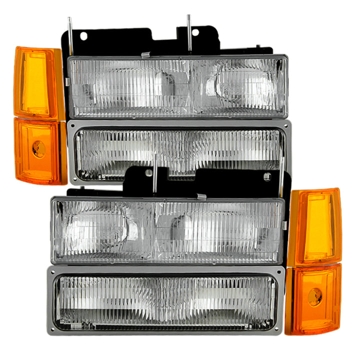 xTune GMC Yukon 94-99 Headlights w/ Corner & Parking Lights 8pcs Sets - OEM HD-JH-GCK94-OE-C-SET - Bull Strap