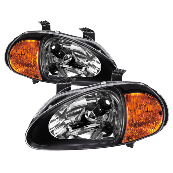 xTune Honda Del Sol 93-97 1Pc Amber Crystal Headlights Black HD-ON-HDEL93-1P-AM-BK - Bull Strap