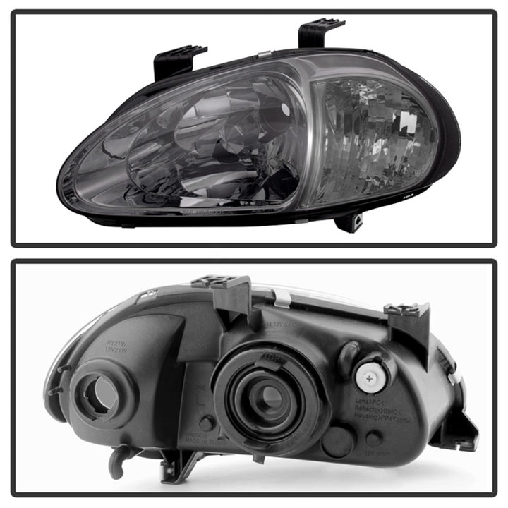 xTune Honda Del Sol 93-97 1Pc Crystal Headlights Smoke HD-ON-HDEL93-1P-SM - Bull Strap