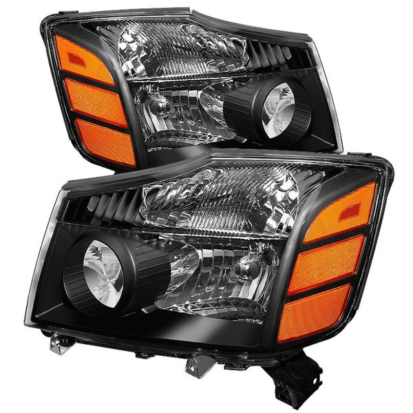 xTune Nissan Titan 04-14 / Armada 04-07 OEM Amber Head Lights Set Black HD-JH-NTI04-AM-BK - Bull Strap