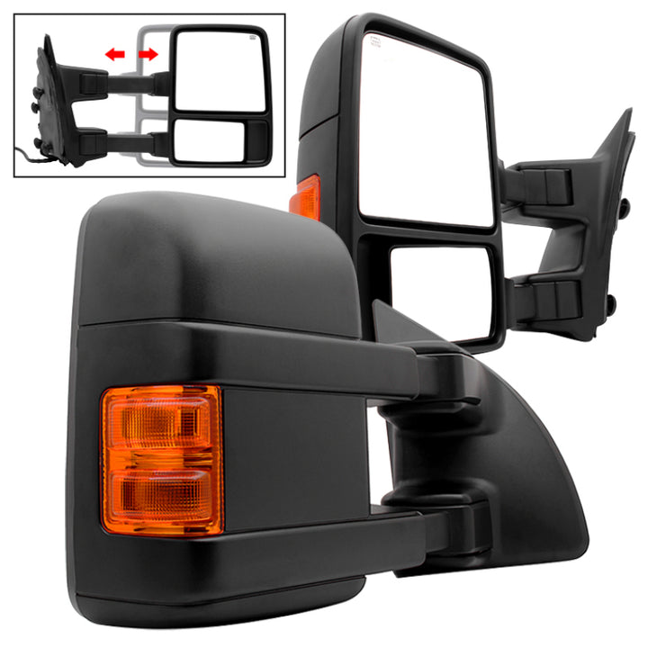 xTune Pair G2 Ford Superduty 99-07 Heated Amber Signal Telescoping Mirrors MIR-FDSD99S-G2-PW-AM-SET - Bull Strap