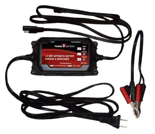 Yuasa 1.2 Amp Charger & Maintainer - 12V - Bull Strap