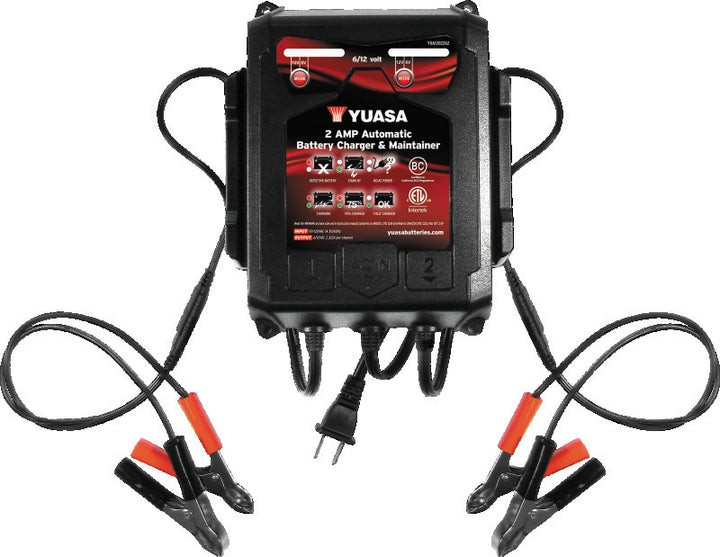 Yuasa 2 Amp Charger & Maintainer - 6V/12V - Bull Strap