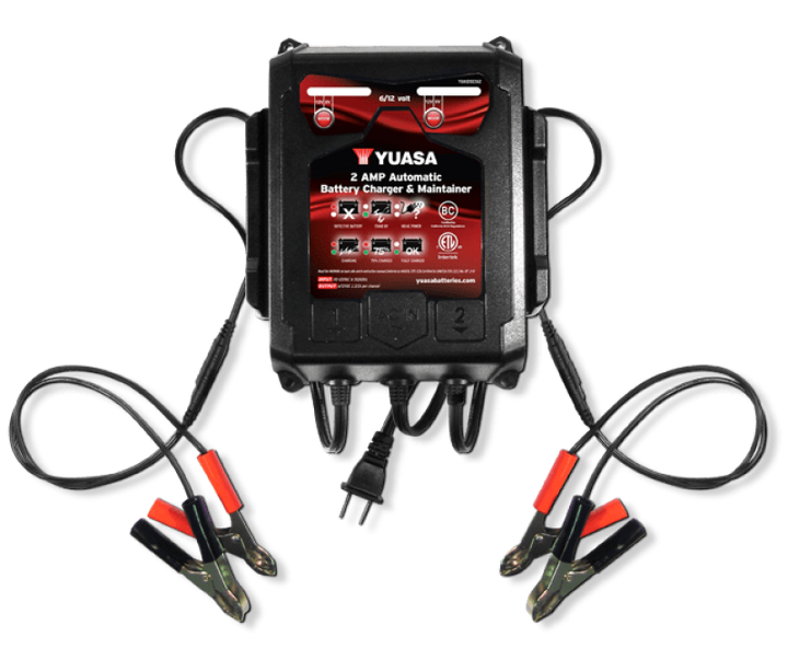 Yuasa 2 Amp Charger & Maintainer - 6V/12V - Bull Strap