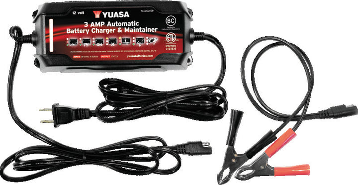 Yuasa 3 Amp Charger & Maintainer - 12V - Bull Strap