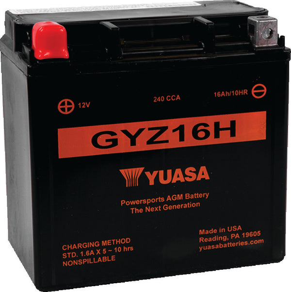 Yuasa GYZ16H High Performance Maintenance Free AGM 12-Volt Battery - Bull Strap