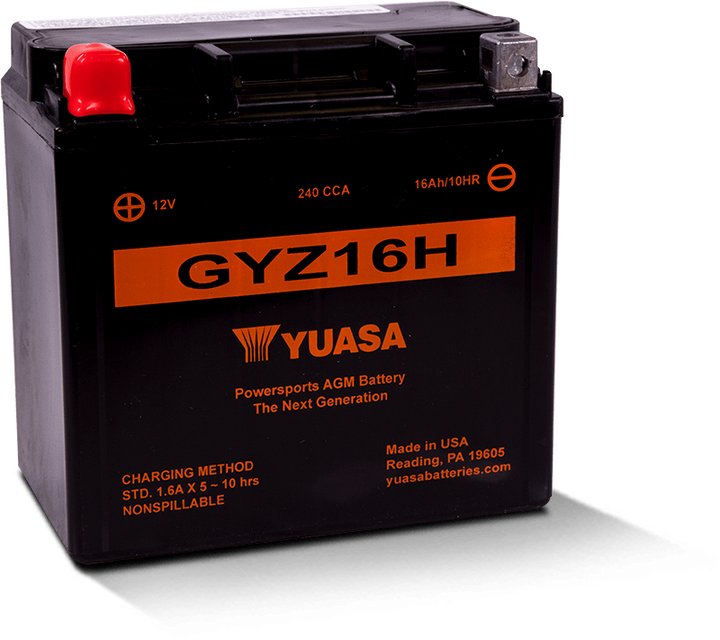 Yuasa GYZ16H High Performance Maintenance Free AGM 12-Volt Battery - Bull Strap