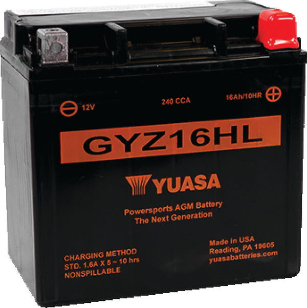 Yuasa GYZ16HL High Performance Maintenance Free AGM 12-Volt Battery - Bull Strap