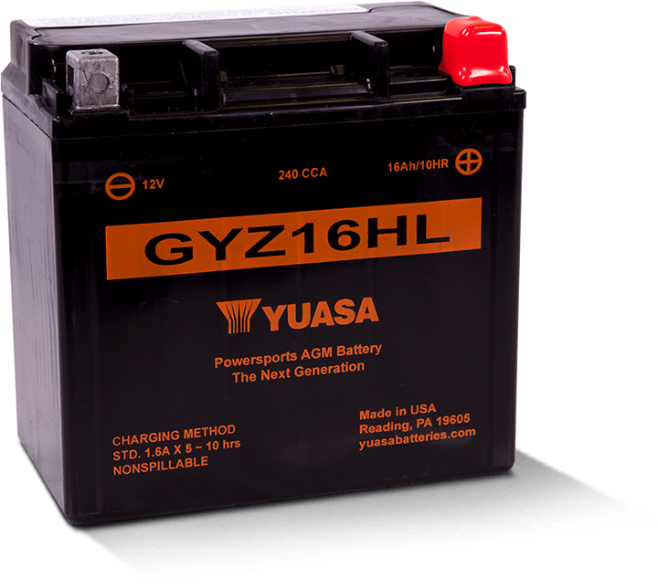 Yuasa GYZ16HL High Performance Maintenance Free AGM 12-Volt Battery - Bull Strap