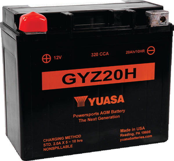 Yuasa GYZ20H High Performance Maintenance Free AGM 12-Volt Battery - Bull Strap