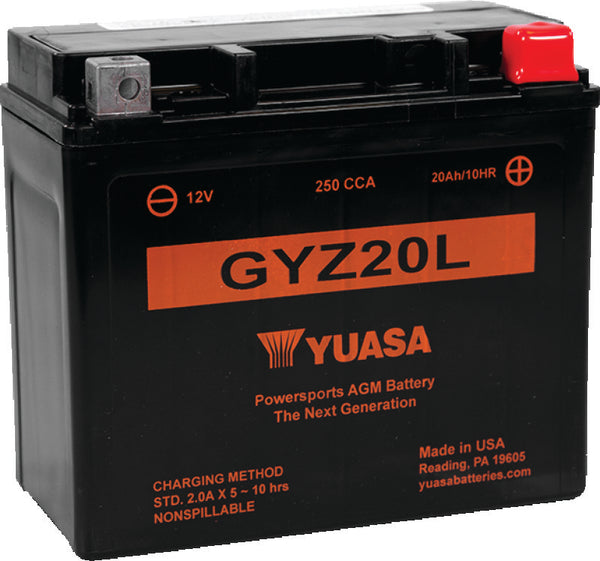 Yuasa GYZ20L High Performance Maintenance Free AGM 12-Volt Battery - Bull Strap
