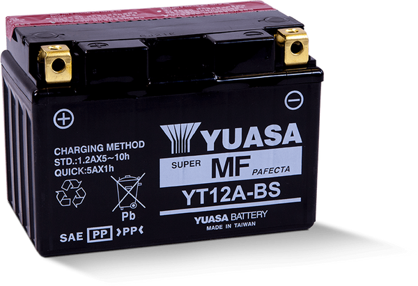 Yuasa YT12A-BS Maintenance Free AGM 12-Volt Battery w/Bottle - Bull Strap
