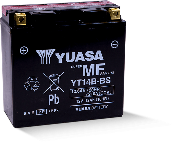 Yuasa YT14B-BS Maintenance Free 12-Volt AGM Battery w/Bottle - Bull Strap