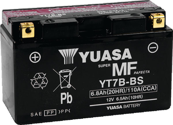 Yuasa YT7B-BS Maintenance Free AGM 12-Volt Battery w/Bottle - Bull Strap