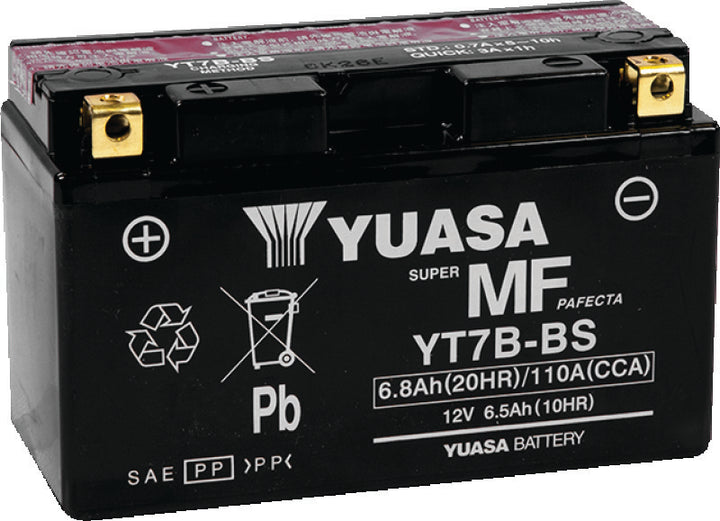 Yuasa YT7B-BS Maintenance Free AGM 12-Volt Battery w/Bottle - Bull Strap