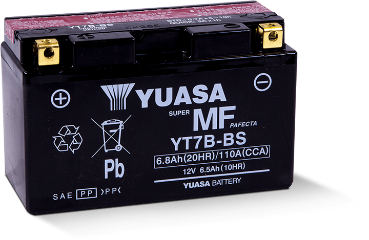 Yuasa YT7B-BS Maintenance Free AGM 12-Volt Battery w/Bottle - Bull Strap