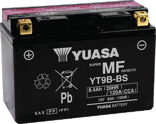 Yuasa YT9B-BS Maintenance Free 12-Volt AGM Battery w/Bottle - Bull Strap