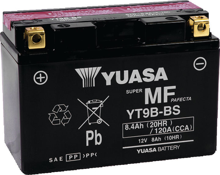 Yuasa YT9B-BS Maintenance Free 12-Volt AGM Battery w/Bottle - Bull Strap