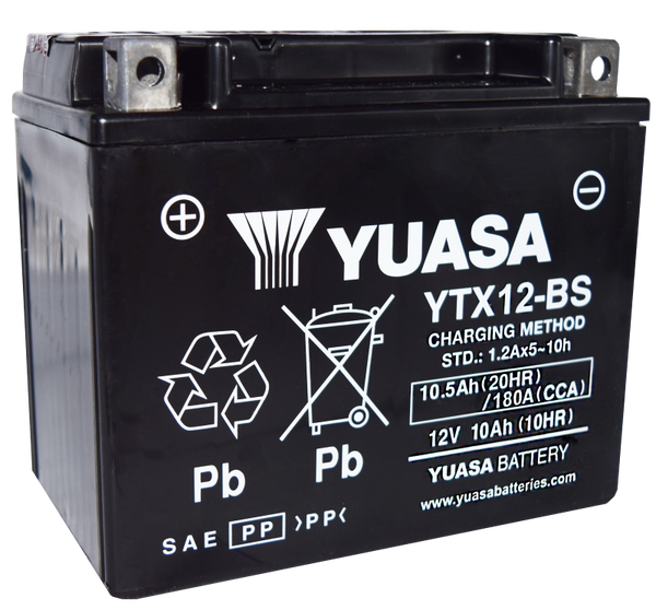 Yuasa YTX12-BS Maintenance Free AGM 12-Volt Battery w/Bottle - Bull Strap