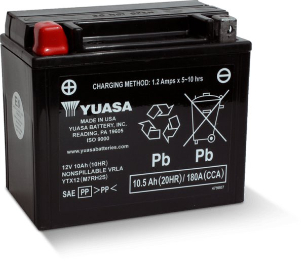 Yuasa YTX12 Maintenance Free AGM 12-Volt Battery - Bull Strap