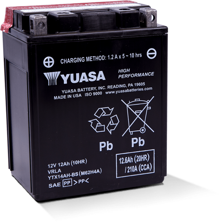 Yuasa YTX14AH-BS High Performance AGM 12-Volt Battery w/Bottle - Bull Strap