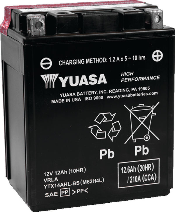 Yuasa YTX14AHL-BS High Performance AGM 12-Volt Battery w/Bottle - Bull Strap