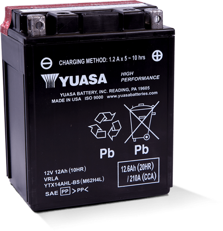 Yuasa YTX14AHL-BS High Performance AGM 12-Volt Battery w/Bottle - Bull Strap