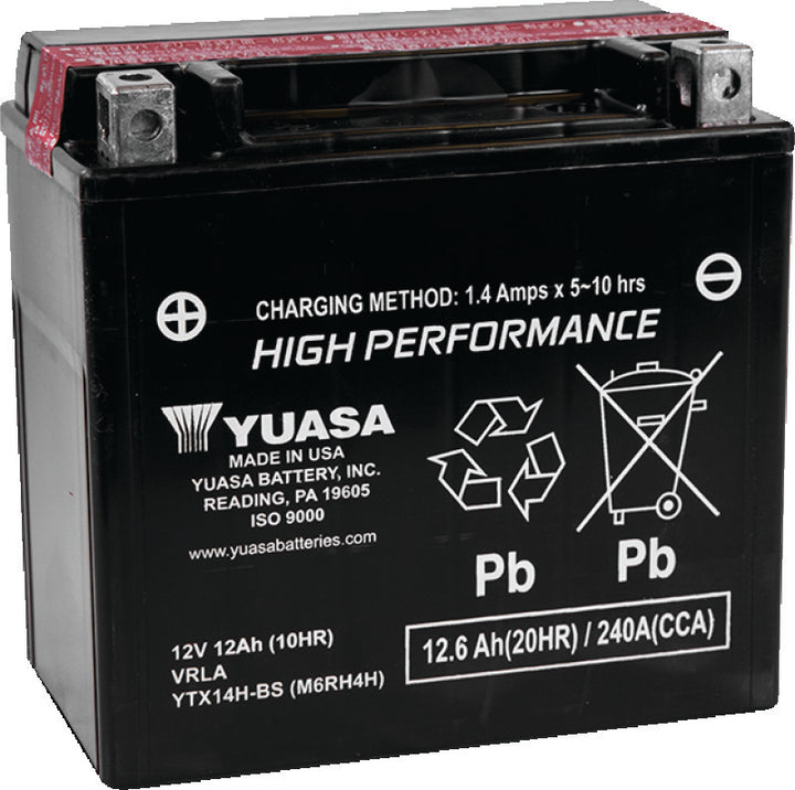 Yuasa YTX14H-BS High Performance AGM 12-Volt Battery w/Bottle - Bull Strap