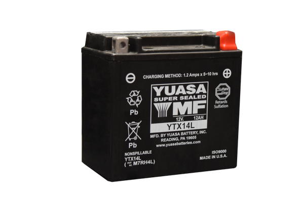 Yuasa YTX14L Maintenance Free AGM 12-Volt Battery - Bull Strap