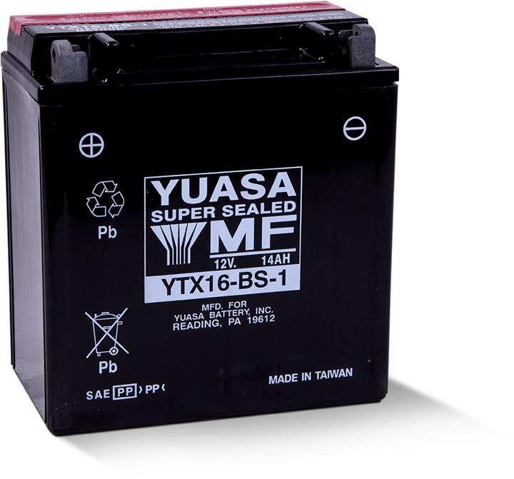 Yuasa YTX16-BS-1 Maintenance Free AGM 12-Volt Battery w/Bottle - Bull Strap