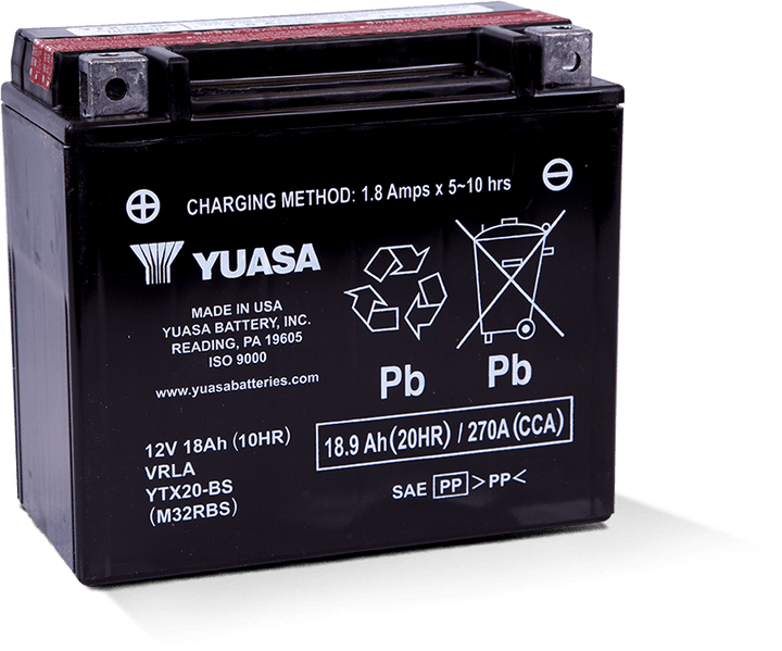 Yuasa YTX20-BS Maintenance Free AGM 12-Volt Battery w/Bottle - Bull Strap