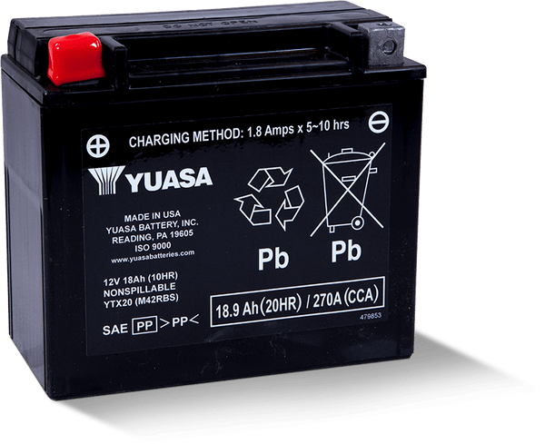 Yuasa YTX20 Maintenance Free AGM 12-Volt Battery - Bull Strap