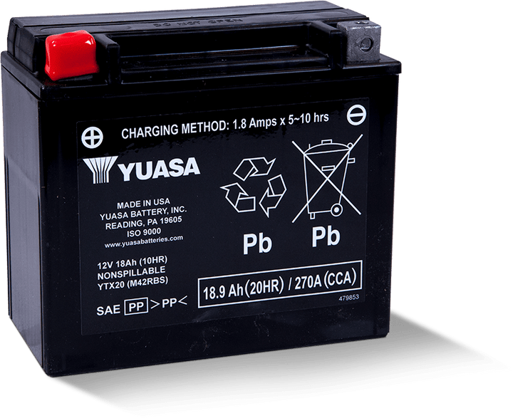 Yuasa YTX20 Maintenance Free AGM 12-Volt Battery - Bull Strap
