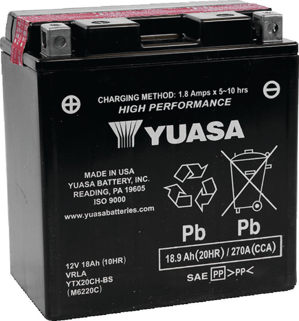 Yuasa YTX20CH-BS High Performance AGM Battery w/Bottle - Bull Strap