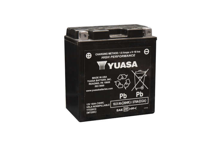 Yuasa YTX20CH Maintenance Free AGM 12-Volt Battery - Bull Strap
