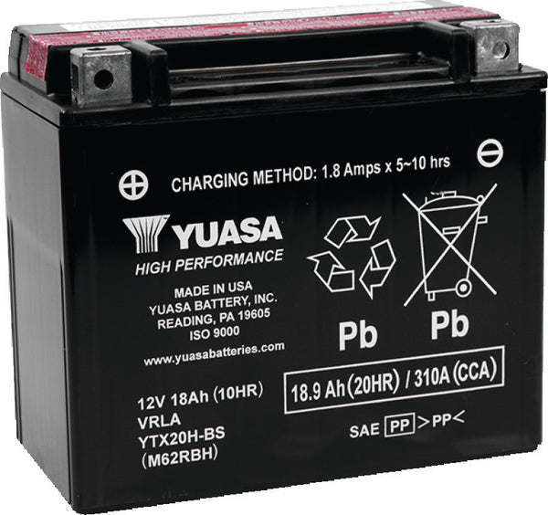 Yuasa YTX20H-BS High Performance AGM 12-Volt Battery w/Bottle - Bull Strap