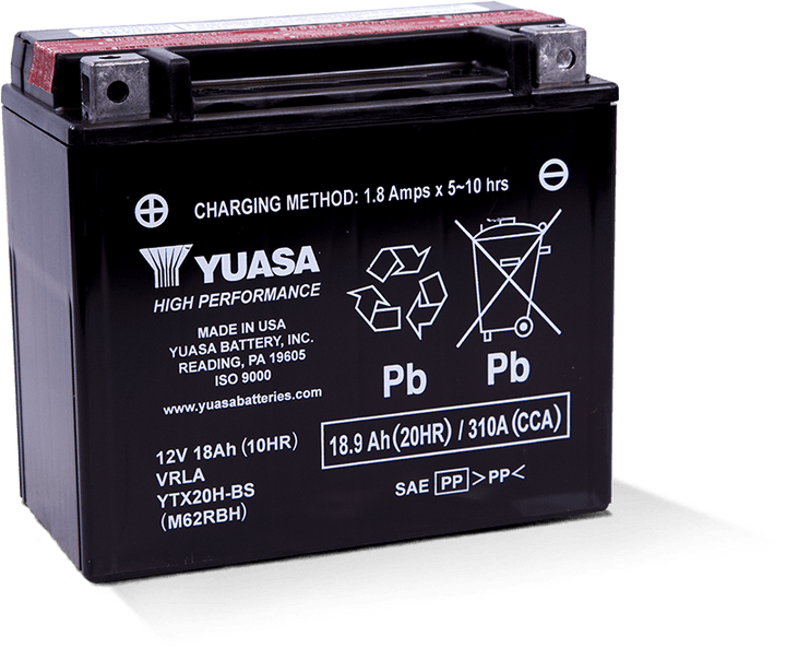 Yuasa YTX20H-BS High Performance AGM 12-Volt Battery w/Bottle - Bull Strap