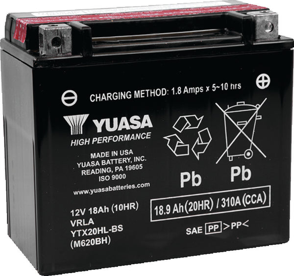 Yuasa YTX20HL-BS High Performance AGM Battery w/Bottle - Bull Strap