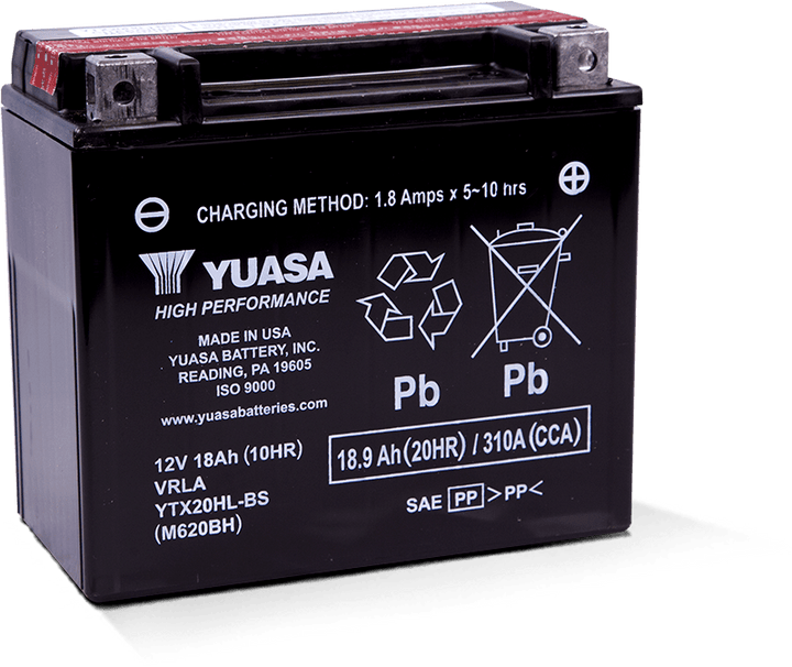 Yuasa YTX20HL-BS High Performance AGM Battery w/Bottle - Bull Strap