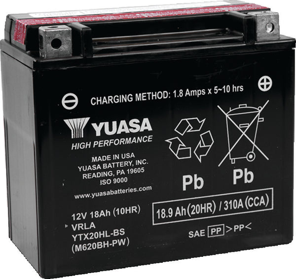 Yuasa YTX20HL-BS-PW High Performance AGM Battery w/Bottle - Bull Strap