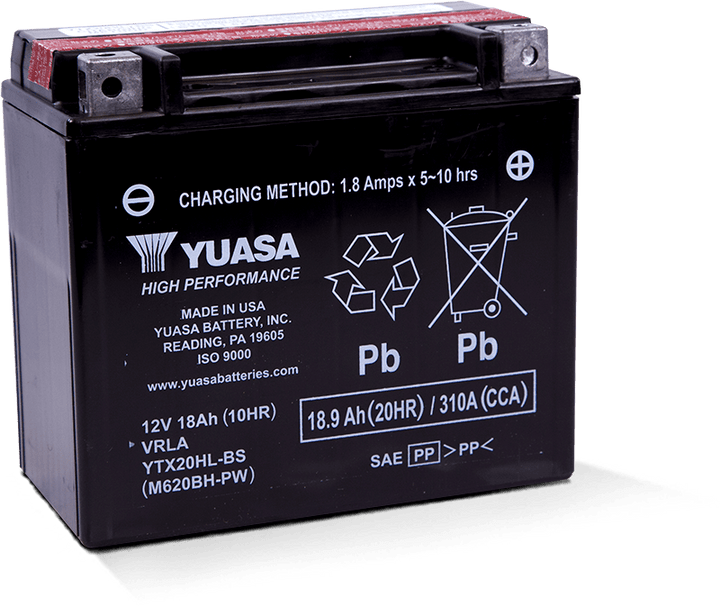 Yuasa YTX20HL-BS-PW High Performance AGM Battery w/Bottle - Bull Strap