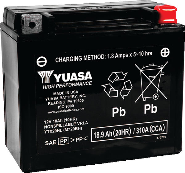Yuasa YTX20HL Maintenance Free AGM 12-Volt Battery - Bull Strap